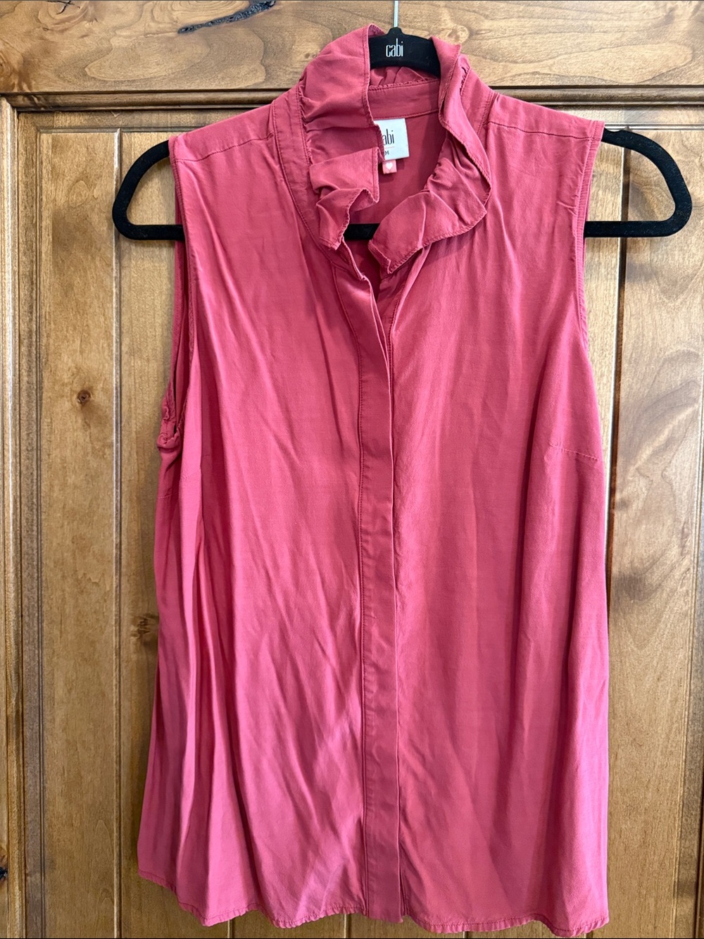 CAbi Scorch Top Sleeveless Ruffle Collar Blouse in Rose